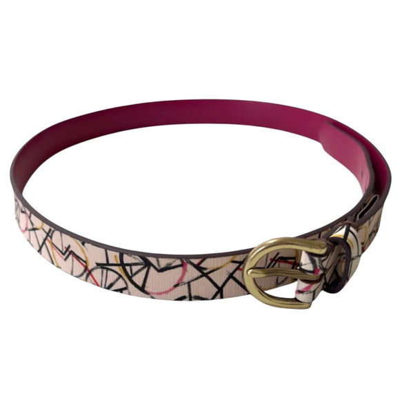 Fossil Solid Pink/Multicolored Geo Print Leather Belt Womens M/ L Y2K Lot of 2 - Picture 11 of 14
